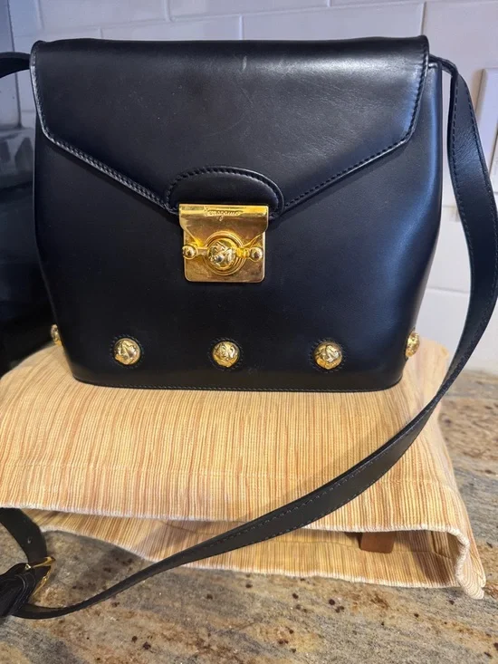 Salvatore Ferragamo Black Leather Crossbody with Gold Hardware EUC No callouts - Picture 3 of 10